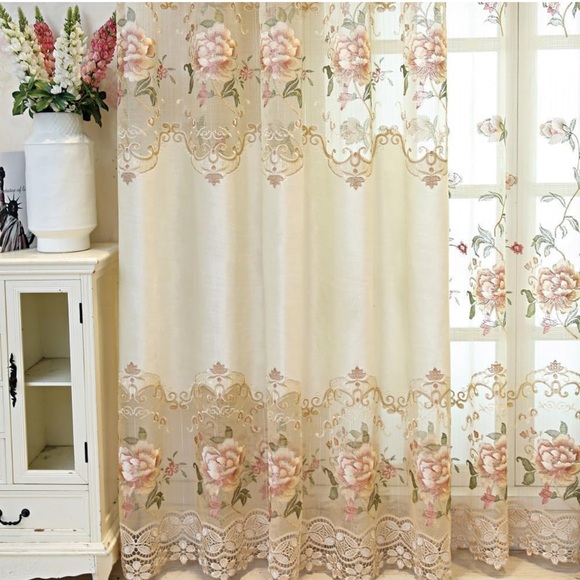 (4 panels) 84”L x 52”W European Embroidered Curtains - Picture 3 of 3